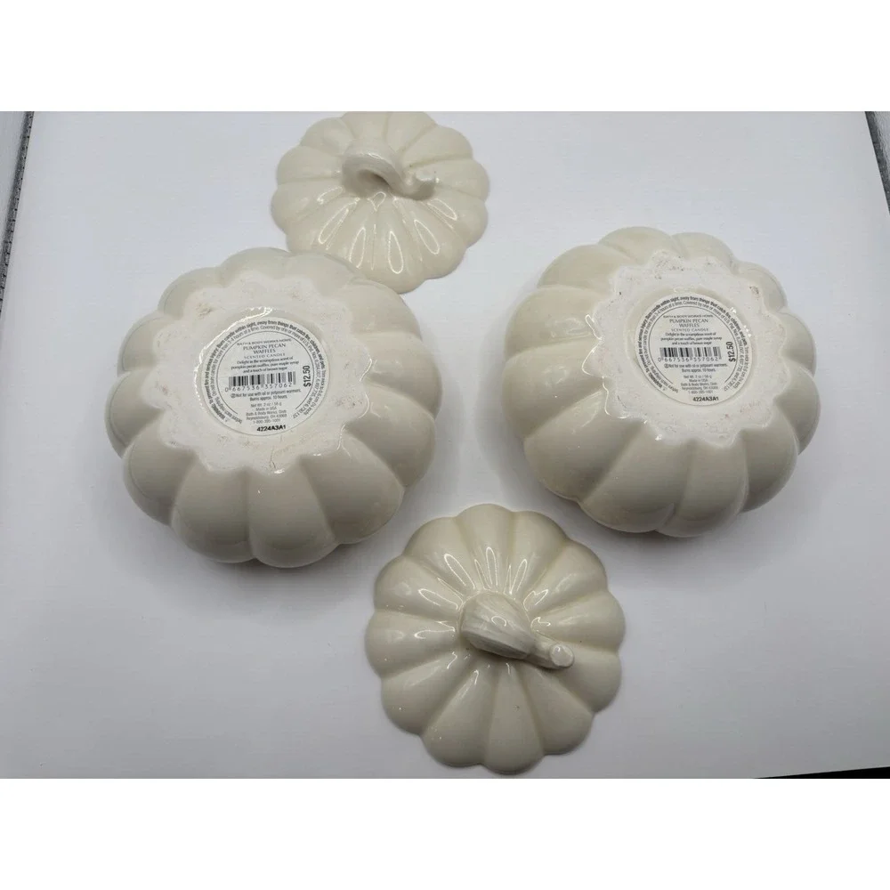 Set Of 2 Ceramic White Pumpkin Candle Bath And Body Works UNUSED